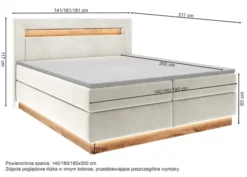 Łóżko kontynentalne Promie 140x200 cm z topperem i oświetleniem grafitowy welur