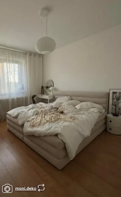 Łóżko kontynentalne 140x200 cm Alegre z topperem i dwoma pojemnikami jasnobeżowe szenil hydrofobowy
