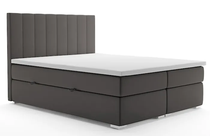 Łóżko kontynentalne 160x200 cm Alenna z pojemnikami i topperem ciemnoszare welur hydrofobowy