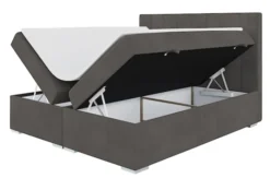 Łóżko kontynentalne 160x200 cm Alenna z pojemnikami i topperem ciemnoszare welur hydrofobowy