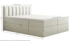 Łóżko kontynentalne 140x200 cm Carbini z pojemnikamii materacem bonellowym kremowe welur hydrofobowy