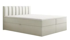 Łóżko kontynentalne 140x200 cm Carbini z pojemnikamii materacem bonellowym kremowe welur hydrofobowy