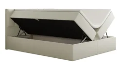 Łóżko kontynentalne 140x200 cm Carbini z pojemnikamii materacem bonellowym kremowe welur hydrofobowy