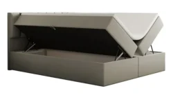 Łóżko kontynentalne 140x200 cm Carbini z pojemnikamii materacem bonellowym szarobeżowe welur hydrofobowy