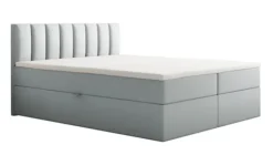 Łóżko kontynentalne 140x200 cm Carbini z pojemnikamii materacem bonellowym jasnoszare welur hydrofobowy