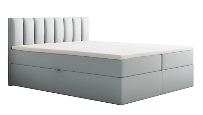 Łóżko kontynentalne 140x200 cm Carbini z pojemnikamii materacem bonellowym jasnoszare welur hydrofobowy