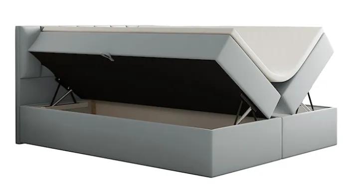 Łóżko kontynentalne 140x200 cm Carbini z pojemnikamii materacem bonellowym jasnoszare welur hydrofobowy