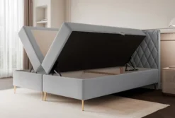 Łóżko kontynentalne 140x200 cm Caresso z materacem bonellowym i topperem gołębie welur hydrofobowy