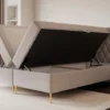 Łóżko kontynentalne 140x200 cm Caresso z materacem bonellowym i topperem szarobeżowe welur hydrofobowy