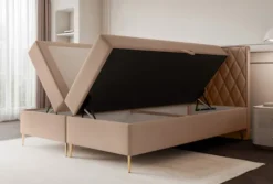 Łóżko kontynentalne 140x200 cm Caresso z materacem bonellowym i topperem beżowe welur hydrofobowy