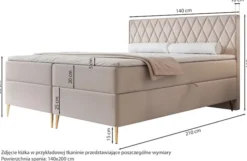 Łóżko kontynentalne 140x200 cm Caresso z materacem bonellowym i topperem jasnobrązowe szenil hydrofobowy