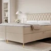 Łóżko kontynentalne 140x200 cm Caresso z materacem bonellowym i topperem beżowe szenil hydrofobowy