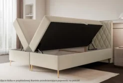 Łóżko kontynentalne 140x200 cm Caresso z materacem bonellowym i topperem beżowe szenil hydrofobowy