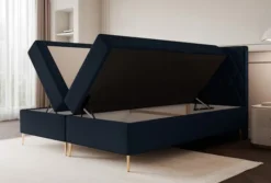 Łóżko kontynentalne 160x200 cm Caresso z materacem bonellowym i topperem granatowe welur hydrofobowy