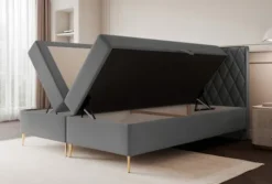 Łóżko kontynentalne 160x200 cm Caresso z materacem bonellowym i topperem niebieskoszare welur hydrofobowy