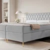 Łóżko kontynentalne 160x200 cm Caresso z materacem bonellowym i topperem gołębie welur hydrofobowy