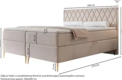 Łóżko kontynentalne 160x200 cm Caresso z materacem bonellowym i topperem jasnobrązowe szenil hydrofobowy