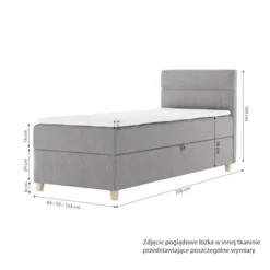 Łóżko kontynentalne 100x200 cm Charolle z pojemnikiem i topperem jednoosobowe różowe welur prawostronne