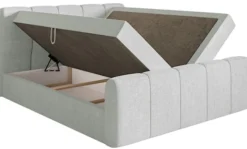 Łóżko kontynentalne 200x200 cm Cloudy II z pojemnikami i topperem jasnoszare szenil hydrofobowy