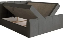 Łóżko kontynentalne 200x200 cm Cloudy II z pojemnikami i topperem ciemnoszare szenil hydrofobowy