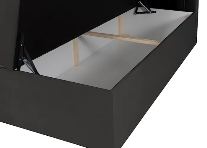 Łóżko kontynentalne 140x200 cm Daissy z pojemnikami i topperem ciemnoszare welur