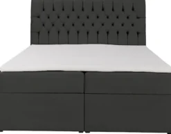Łóżko kontynentalne 140x200 cm Daissy z pojemnikami i topperem ciemnoszare welur