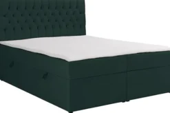 Łóżko kontynentalne 140x200 cm Daissy z pojemnikami i topperem butelkowa zieleń welur
