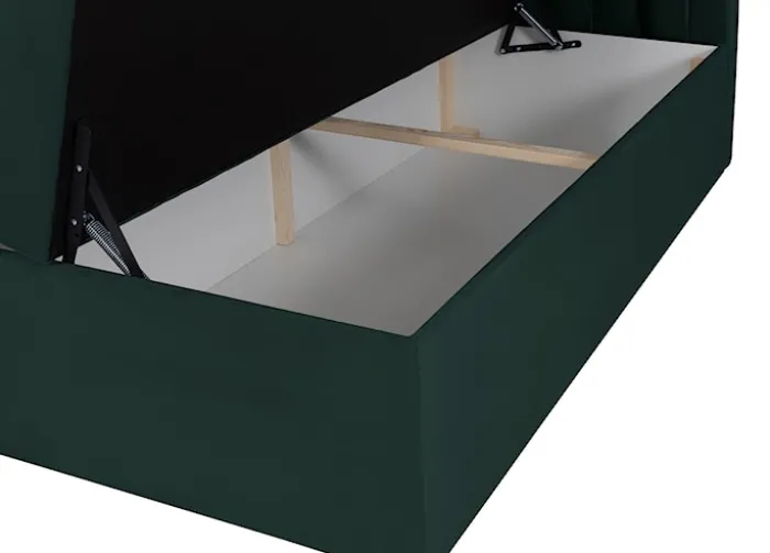 Łóżko kontynentalne 140x200 cm Daissy z pojemnikami i topperem butelkowa zieleń welur