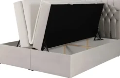 Łóżko kontynentalne 140x200 cm Daissy z pojemnikami i topperem jasnobeżowe welur