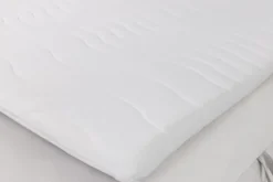 Łóżko kontynentalne 140x200 cm Daissy z pojemnikami i topperem jasnobeżowe welur