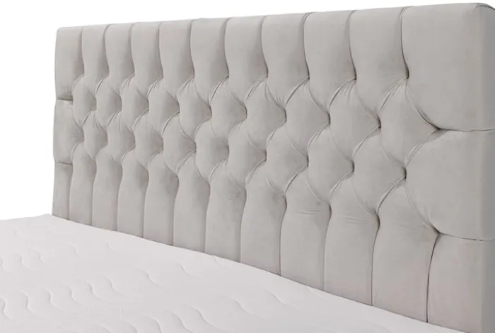 Łóżko kontynentalne 140x200 cm Daissy z pojemnikami i topperem jasnobeżowe welur