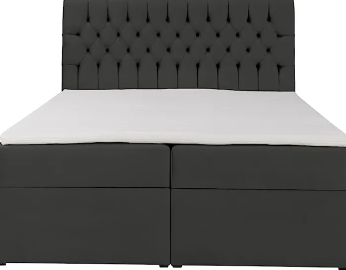 Łóżko kontynentalne 160x200 cm Daissy z pojemnikami i topperem ciemnoszare welur