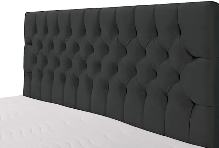 Łóżko kontynentalne 160x200 cm Daissy z pojemnikami i topperem ciemnoszare welur