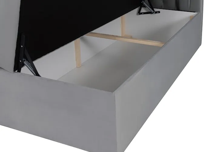 Łóżko kontynentalne 160x200 cm Daissy z pojemnikami i topperem szare welur