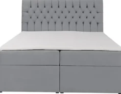 Łóżko kontynentalne 160x200 cm Daissy z pojemnikami i topperem szare welur