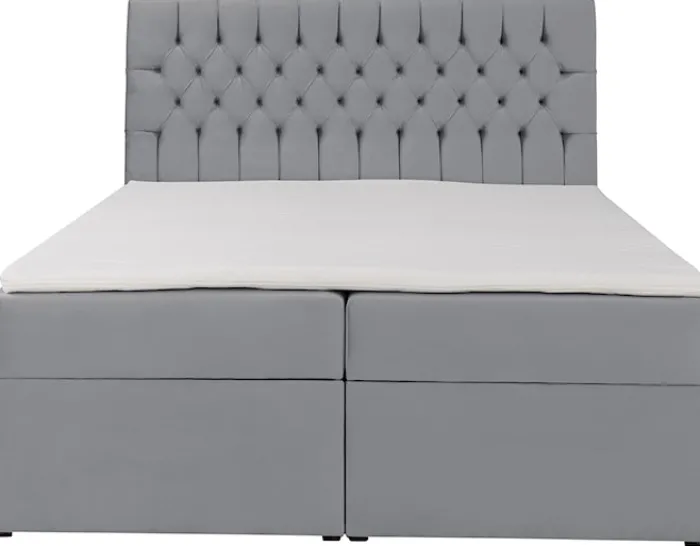 Łóżko kontynentalne 160x200 cm Daissy z pojemnikami i topperem szare welur