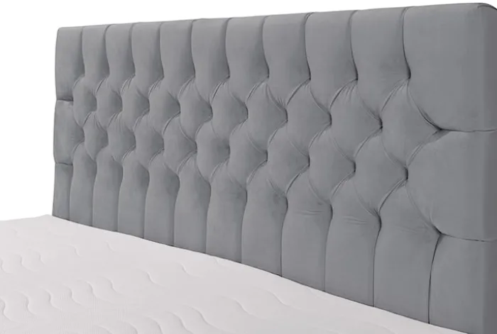 Łóżko kontynentalne 160x200 cm Daissy z pojemnikami i topperem szare welur
