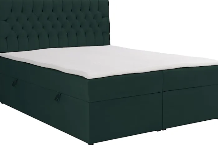 Łóżko kontynentalne 160x200 cm Daissy z pojemnikami i topperem butelkowa zieleń welur