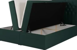 Łóżko kontynentalne 160x200 cm Daissy z pojemnikami i topperem butelkowa zieleń welur