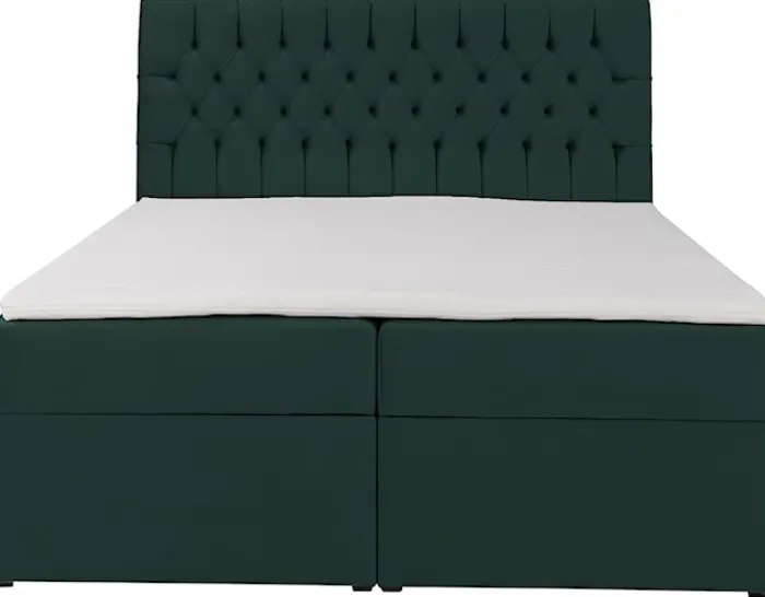 Łóżko kontynentalne 160x200 cm Daissy z pojemnikami i topperem butelkowa zieleń welur