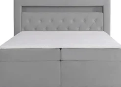 Łóżko kontynentalne 140x200 cm Goldess z pojemnikami i oświetleniem LED szare welwet