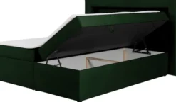 Łóżko kontynentalne 140x200 cm Goldess z pojemnikami i oświetleniem LED butelkowa zieleń welwet