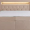 Łóżko kontynentalne 140x200 cm Goldess z pojemnikami i oświetleniem LED beżowe welwet