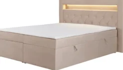 Łóżko kontynentalne 140x200 cm Goldess z pojemnikami i oświetleniem LED beżowe welwet