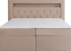 Łóżko kontynentalne 140x200 cm Goldess z pojemnikami i oświetleniem LED beżowe welwet