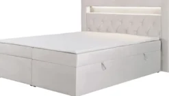 Łóżko kontynentalne 140x200 cm Goldess z pojemnikami i oświetleniem LED szarobeżowe welwet
