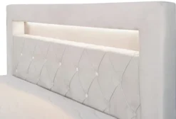 Łóżko kontynentalne 140x200 cm Goldess z pojemnikami i oświetleniem LED szarobeżowe welwet