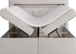 Łóżko kontynentalne 140x200 cm Goldess z pojemnikami i oświetleniem LED szarobeżowe welwet