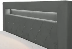 Łóżko kontynentalne 160x200 cm Goldess z pojemnikami i oświetleniem LED ciemnoszare welwet