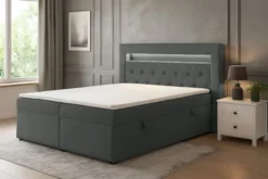 Łóżko kontynentalne 160x200 cm Goldess z pojemnikami i oświetleniem LED ciemnoszare welwet
